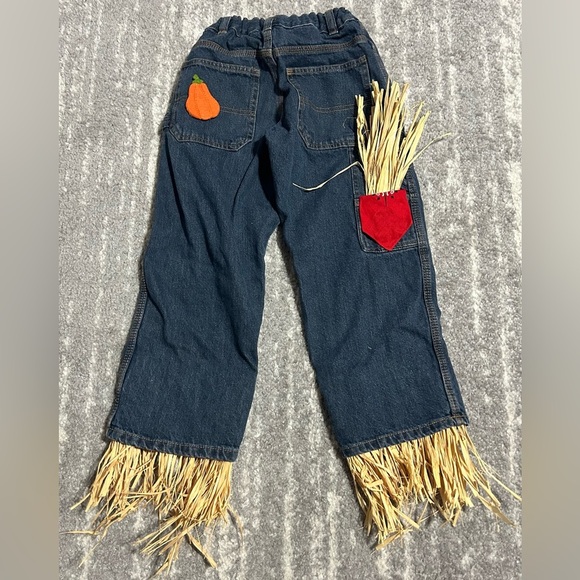 Handmade Kids Scarecrow Pants Blue Jeans Sz 6 Pumpkin Patch Halloween Adj. Waist - Picture 2 of 5